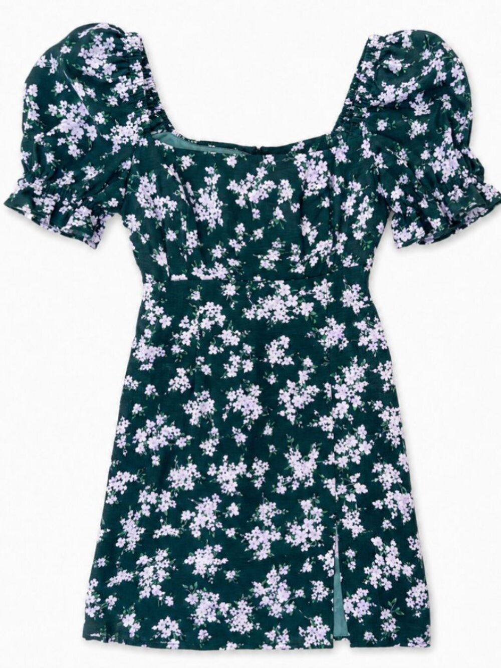 Green Floral Puff Sleeve Mini Dress